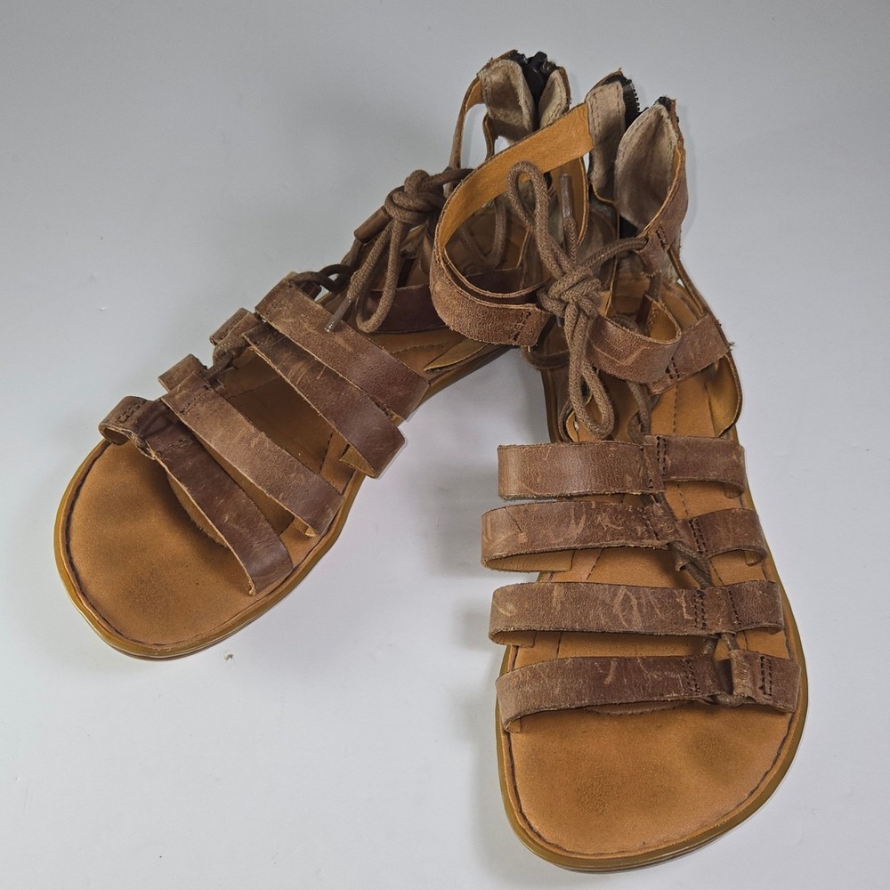 Born Gladiator‎ Sandals Brown Leather Lace Up Zip Back Women's Size 7M